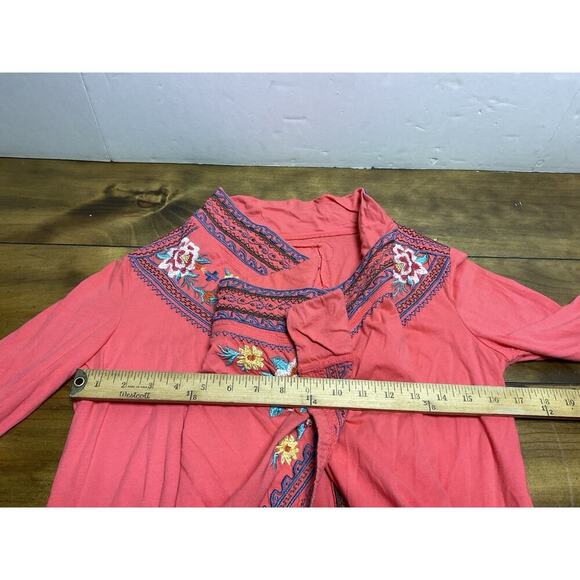 Johnny Was Sweater Women Small Coral Embroidered Jacket Open Cardigan Shrug Boho - Picture 12 of 14